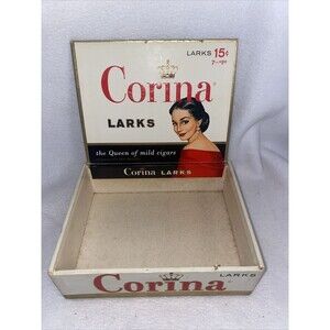 vintage Corina Westerns Cigar Box Cardboard Gold Crown Woman Red dress queen
